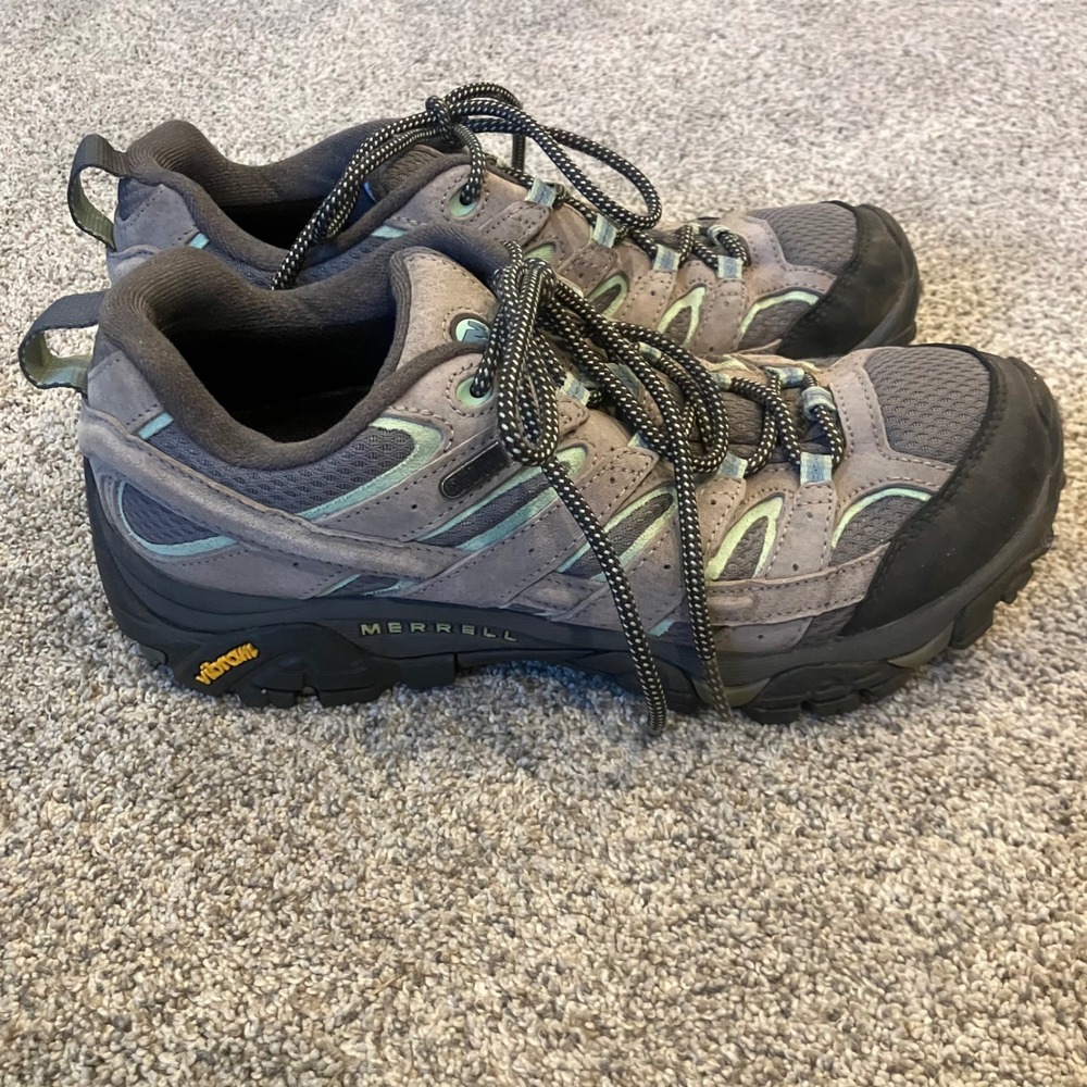 Merrell Moab 2 Waterproof Hiking Shoes Granite Aqua Suede Vibram J06028 Womens 9